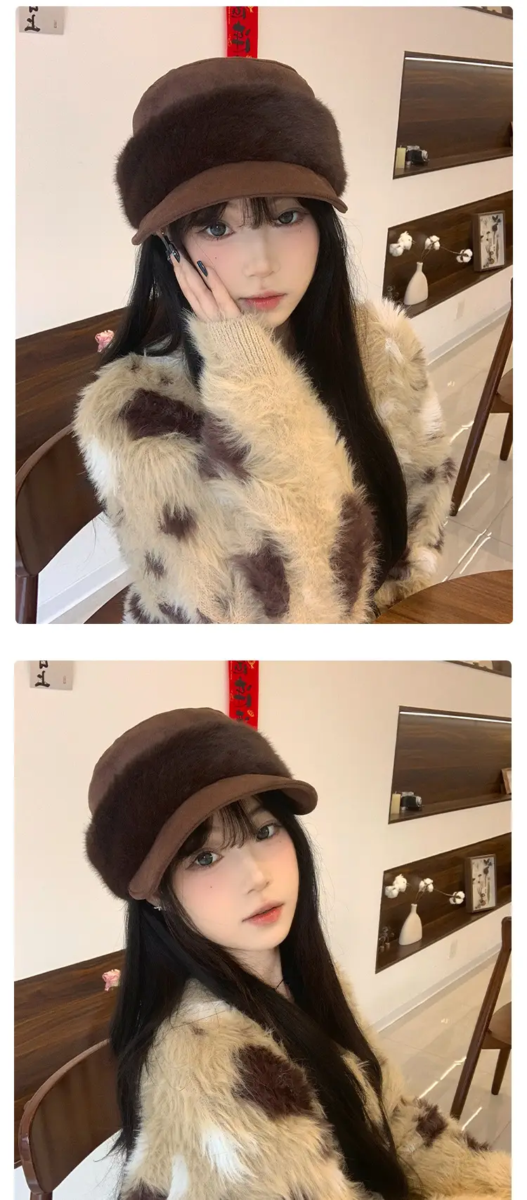 Plush Spliced Duckbill Hat for Women Winter Warm — feature 6