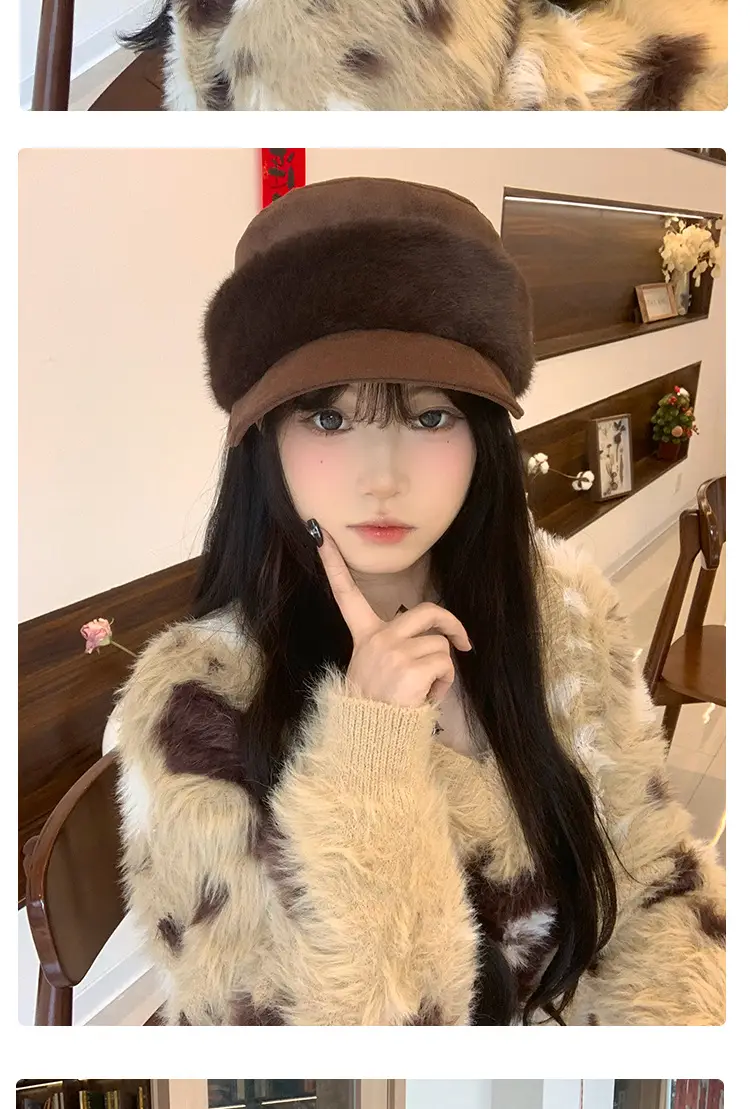 Plush Spliced Duckbill Hat for Women Winter Warm — feature 7