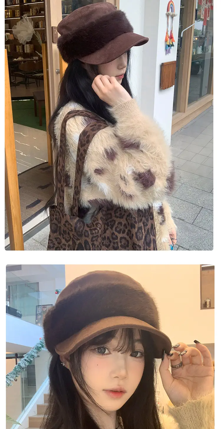 Plush Spliced Duckbill Hat for Women Winter Warm — feature 8