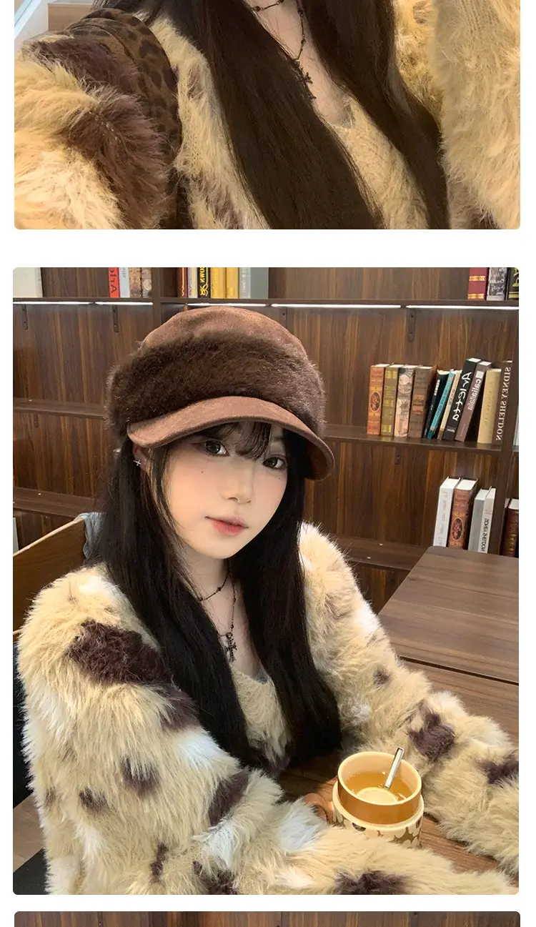 Plush Spliced Duckbill Hat for Women Winter Warm — feature 9