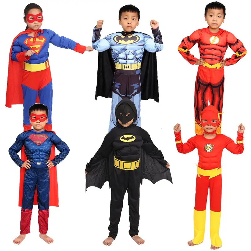 Cosplay Children's Costumes Captain America Hulk Iron Man Batman Spider-Man Flash Muscle Performance Outfit Set