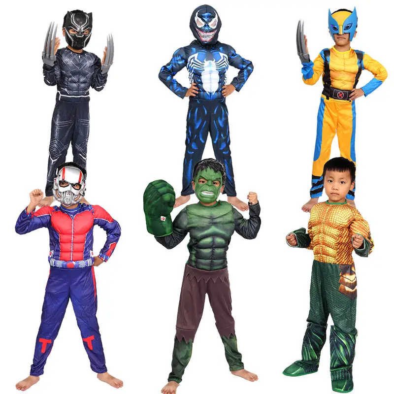 Cosplay Children's Costumes Captain America Hulk Iron Man Batman Spider-Man Flash Muscle Performance Outfit Set