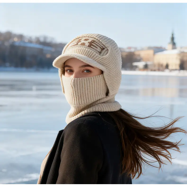 Winter Men's Beige Velvet Beanie with Face Mask — feature 2