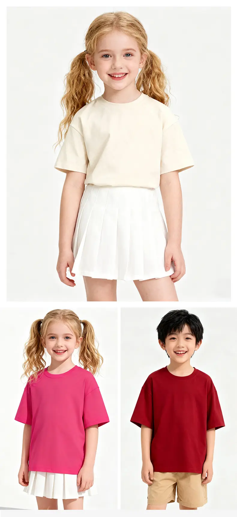 Girls Cotton T-Shirt Cream Round Neck Summer — feature 14