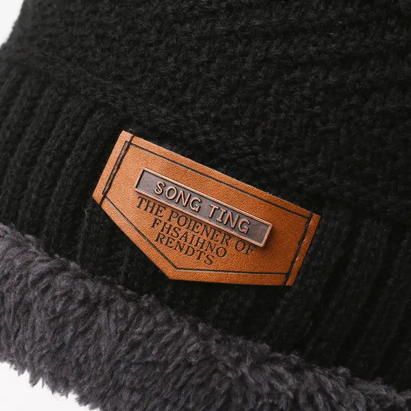 Cross-Border Set of Hats, Men's Winter Scarf, Gloves, Three-Piece Set, Integrated Neck Warmer, Fleece-Lined, Warm Winter Knitted Hat