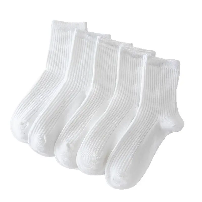 Socks Men's Autumn and Winter Thickened Mid-Calf Socks Sweat-Absorbent Breathable Pure Color Double-Needle Cotton Socks Simple Black and White Stockings Wholesale