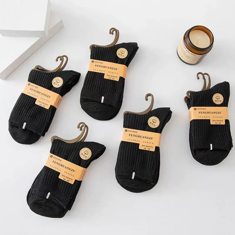 Socks Men's Autumn and Winter Thickened Mid-Calf Socks Sweat-Absorbent Breathable Pure Color Double-Needle Cotton Socks Simple Black and White Stockings Wholesale — feature 27