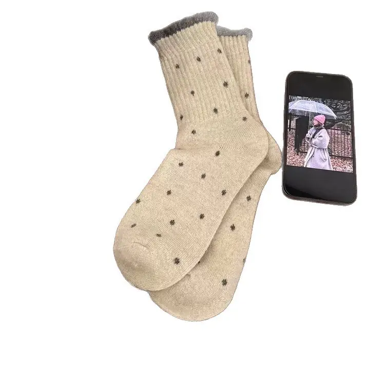 Polka Dot Socks for Women, Mid-Calf Socks, Warm Gray Series, Trendy Slouch Socks, Versatile Winter Long Socks, Zhuji Socks for Women