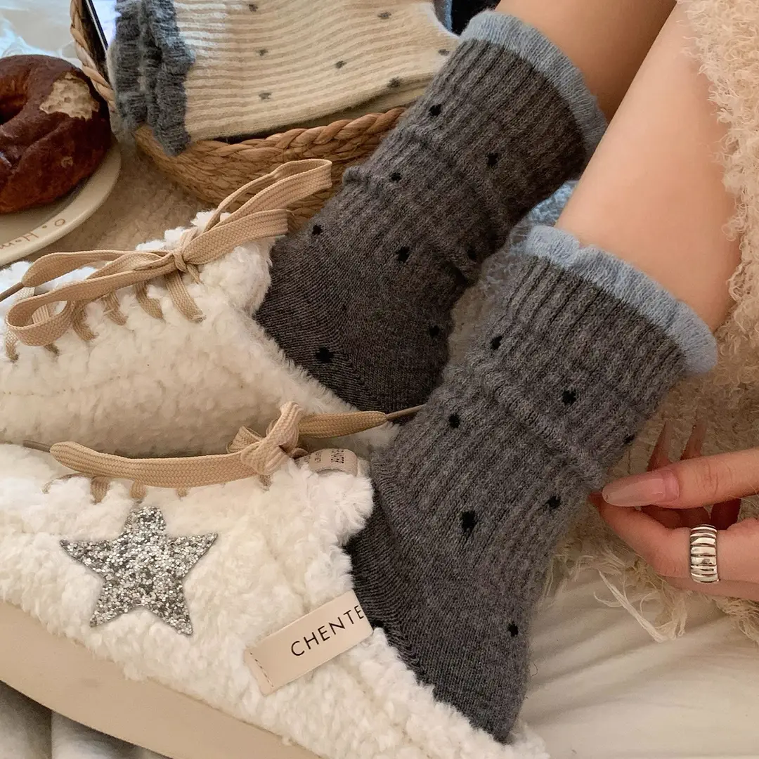 Polka Dot Socks for Women, Mid-Calf Socks, Warm Gray Series, Trendy Slouch Socks, Versatile Winter Long Socks, Zhuji Socks for Women — feature 2