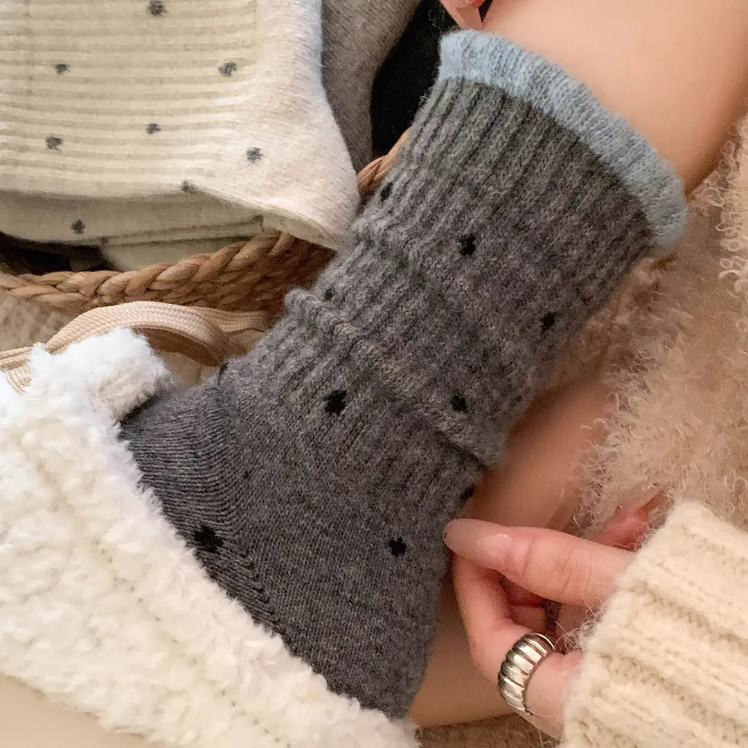 Polka Dot Socks for Women, Mid-Calf Socks, Warm Gray Series, Trendy Slouch Socks, Versatile Winter Long Socks, Zhuji Socks for Women — feature 3
