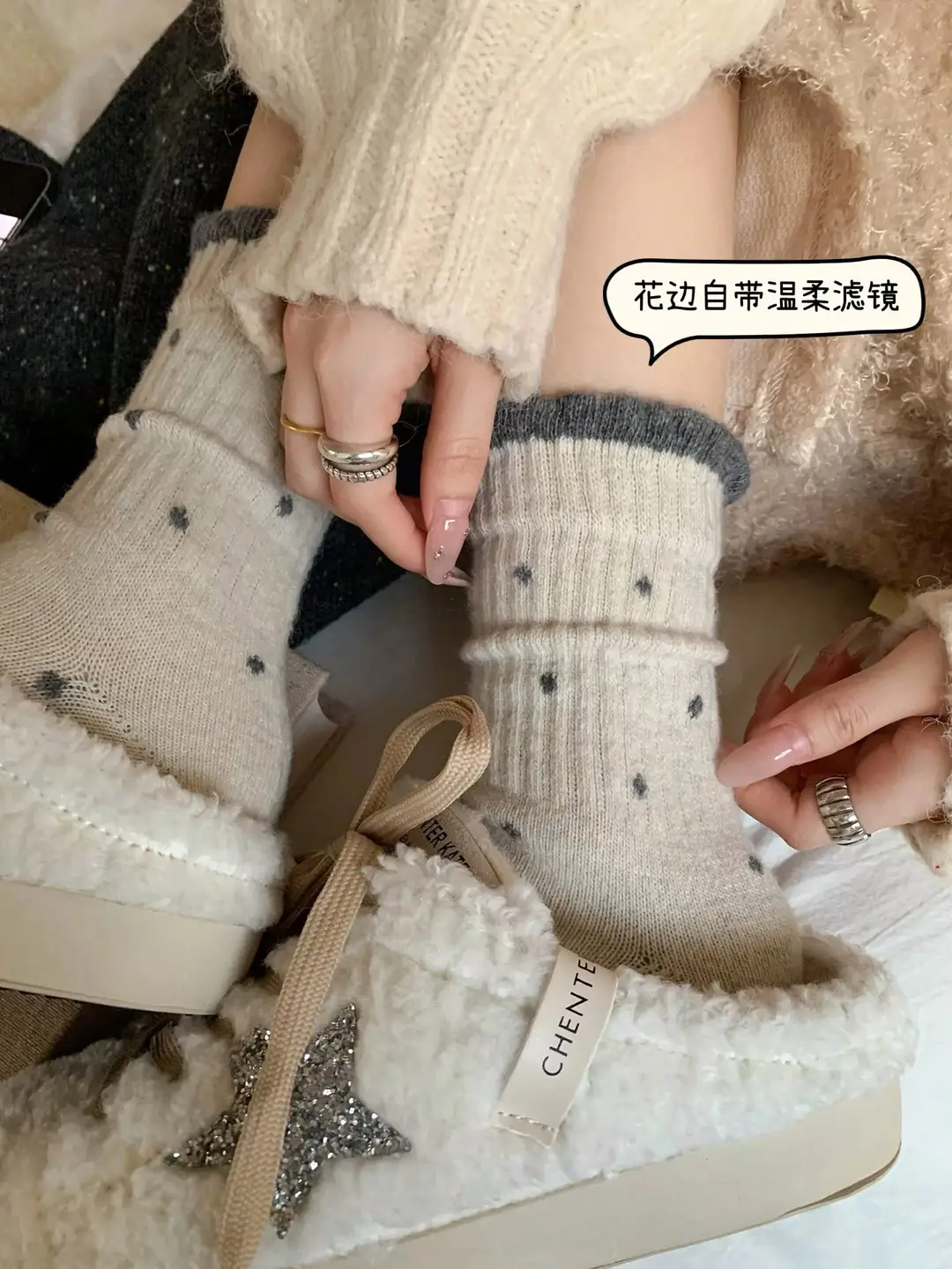 Polka Dot Socks for Women, Mid-Calf Socks, Warm Gray Series, Trendy Slouch Socks, Versatile Winter Long Socks, Zhuji Socks for Women — feature 7