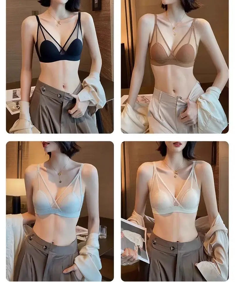 French-Style Summer Thin Large Bust Minimizing Wireless Soft Support Ultra-Thin Sexy Breathable Small Bust Flat Chest Triangle Cup Bra — feature 18