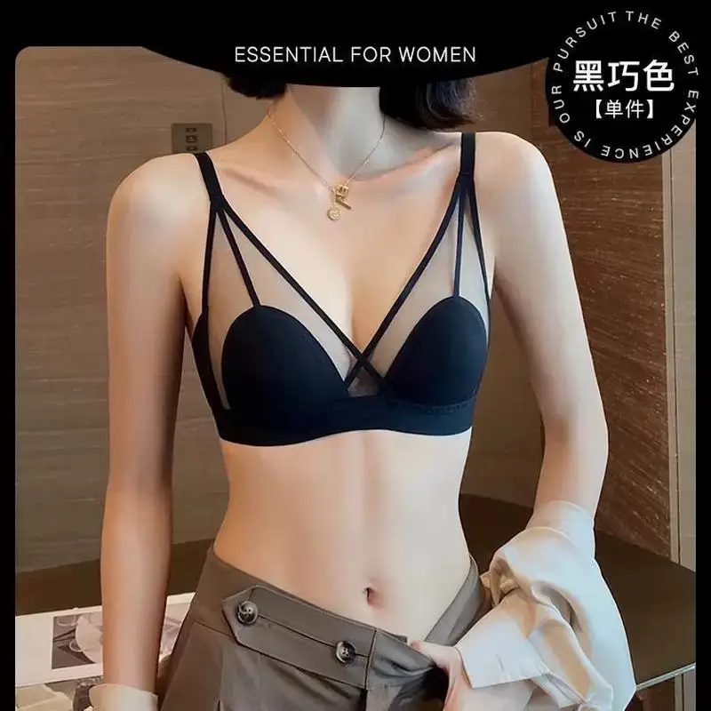 French-Style Summer Thin Large Bust Minimizing Wireless Soft Support Ultra-Thin Sexy Breathable Small Bust Flat Chest Triangle Cup Bra