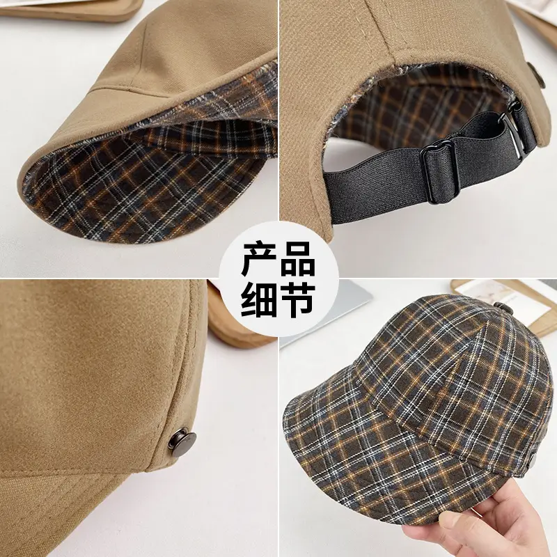 Korean Style Plaid Duck Tongue Fisherman Hat for Women Autumn Winter Outdoor Sunshade Anti-UV Equestrian Hat - Image 5