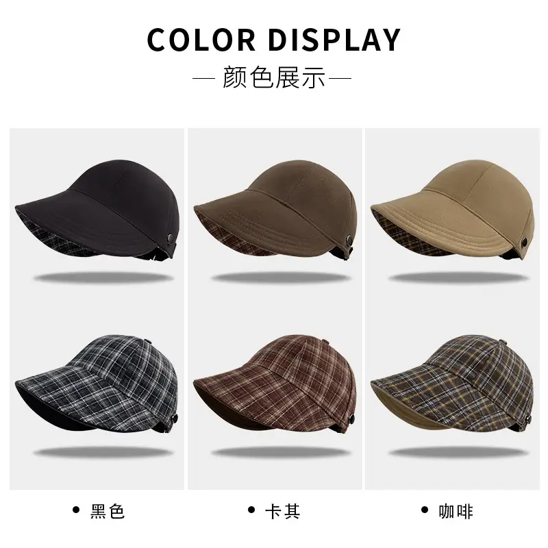 Korean Style Plaid Duck Tongue Fisherman Hat for Women Autumn Winter Outdoor Sunshade Anti-UV Equestrian Hat - Image 6