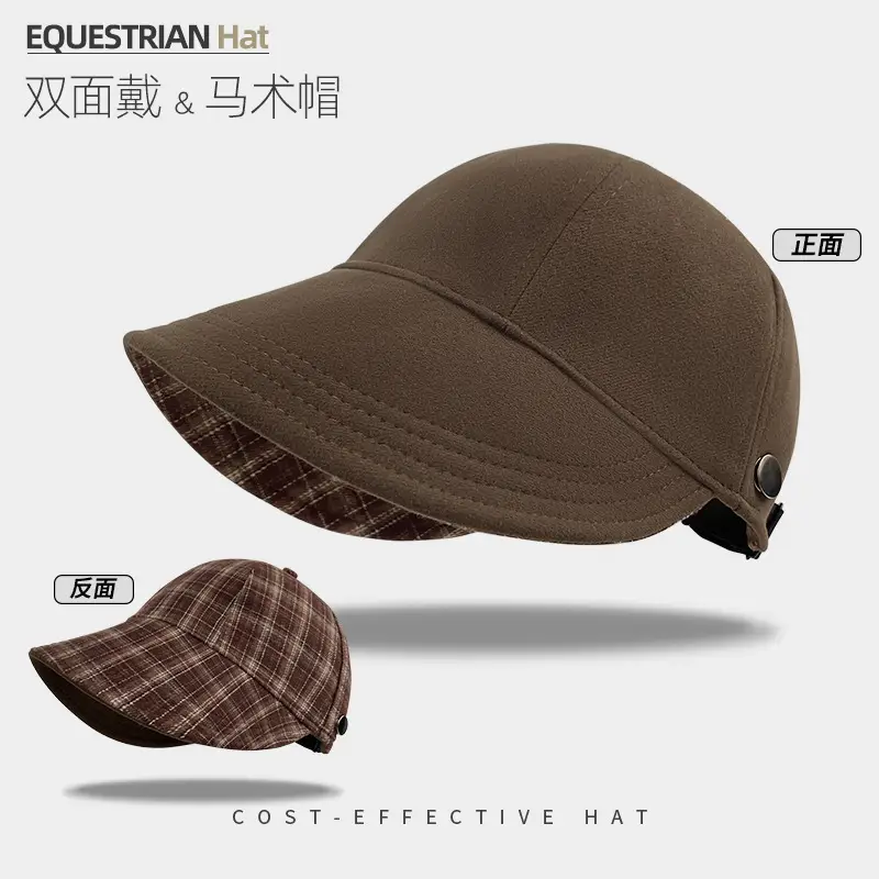 Korean Style Plaid Duck Tongue Fisherman Hat for Women Autumn Winter Outdoor Sunshade Anti-UV Equestrian Hat - Image 2