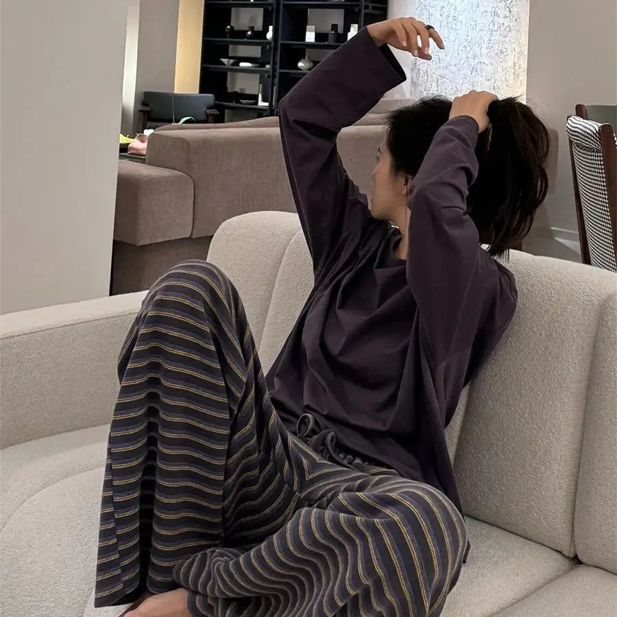 Women's Knitted Striped Pants Winter Warm High Waist Autumn Wear - Image 5