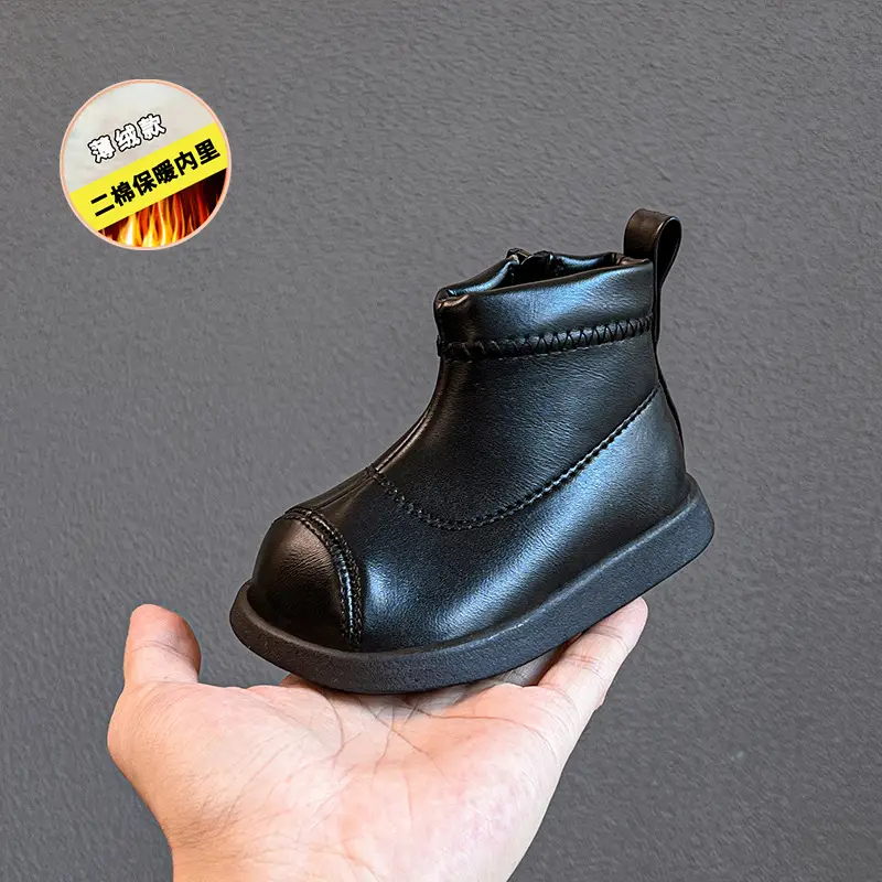 Black Leather Toddler Boots for One-Year-Old Girls