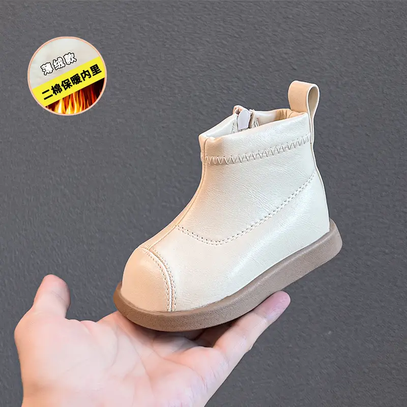 Black Leather Toddler Boots for One-Year-Old Girls