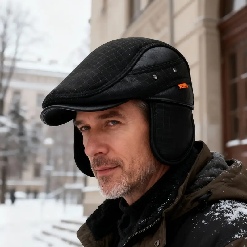 Men's Plaid Forward Hat Winter Warm Ear Protection Duck Cap - Image 4