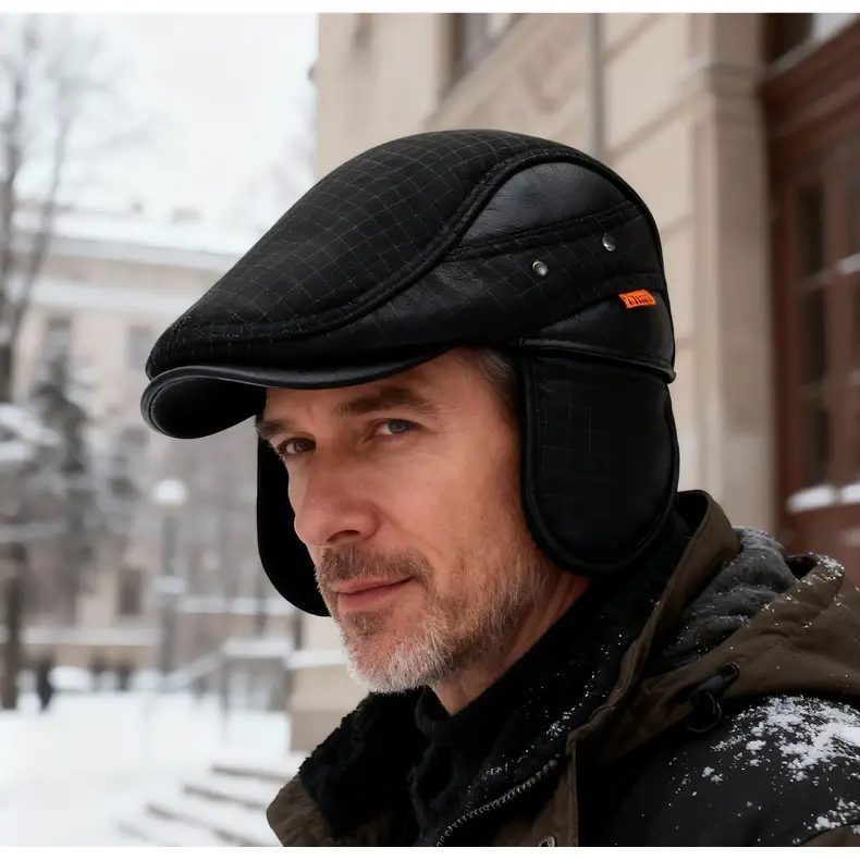 Men's Plaid Forward Hat Winter Warm Ear Protection Duck Cap — feature 16
