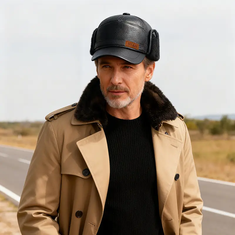 Winter Fleece Lined Black Cap for Men NY&JA - Image 6
