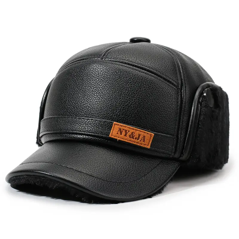 Winter Fleece Lined Black Cap for Men NY&JA - Image 2
