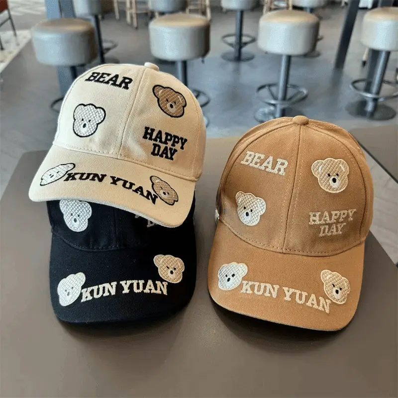 Children's Black Cotton Bear Cap Happy Day Sunshade - Image 8