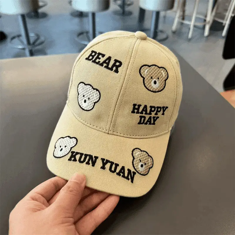 Children's Black Cotton Bear Cap Happy Day Sunshade - Image 2