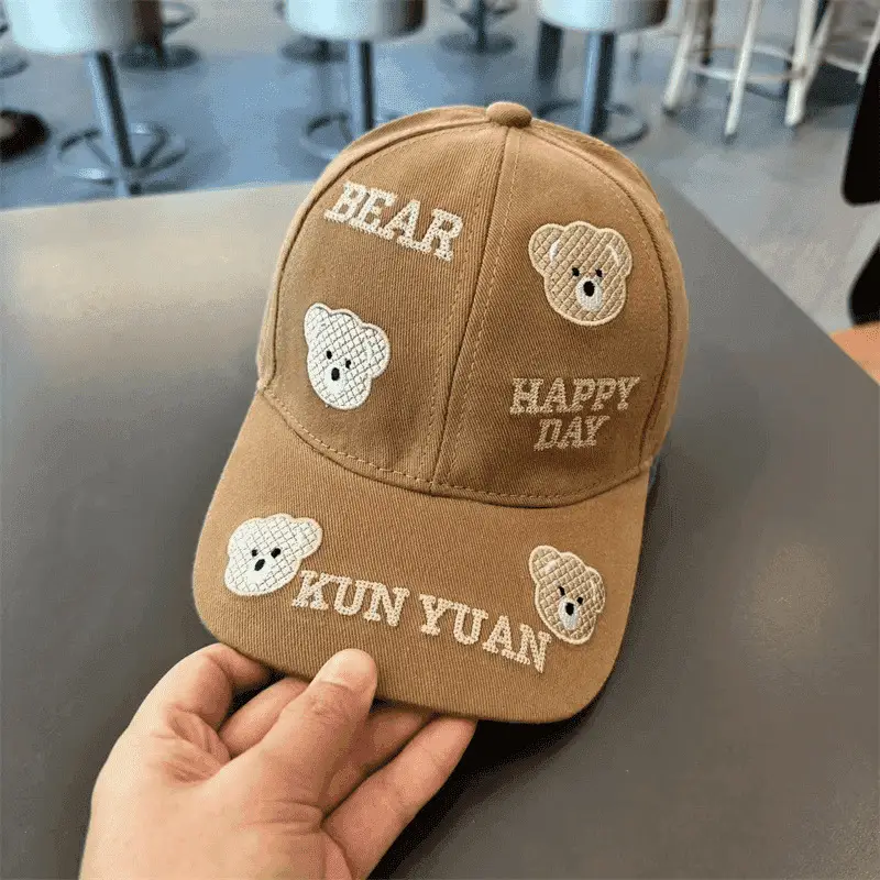 Children's Black Cotton Bear Cap Happy Day Sunshade - Image 3