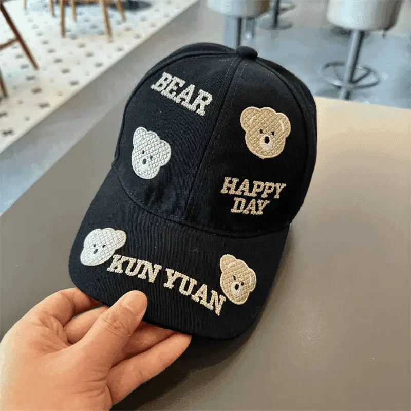 Children's Black Cotton Bear Cap Happy Day Sunshade - Image 4