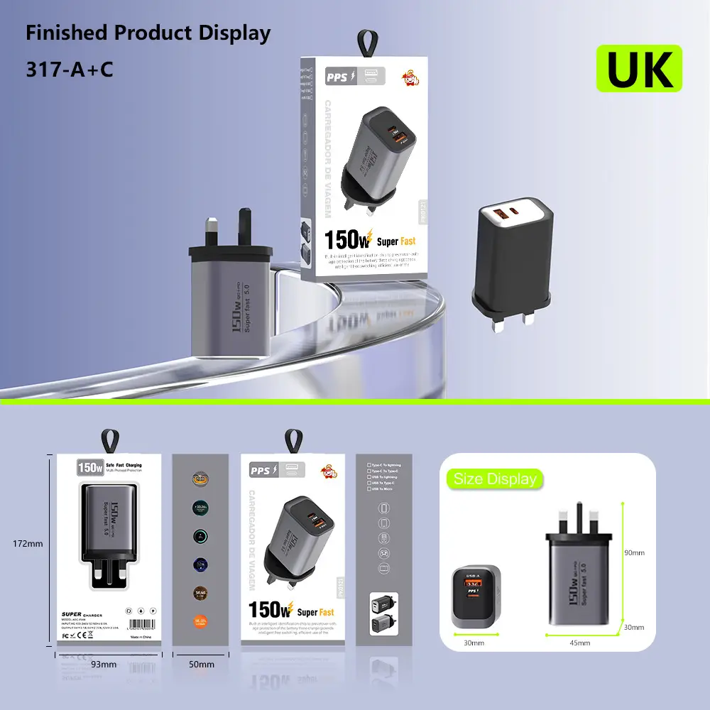 Factory Direct Sales New 150W Full Protocol Charger Travel Small Appliance Fast Charging Head Multi-Port A+C Charger — feature 17