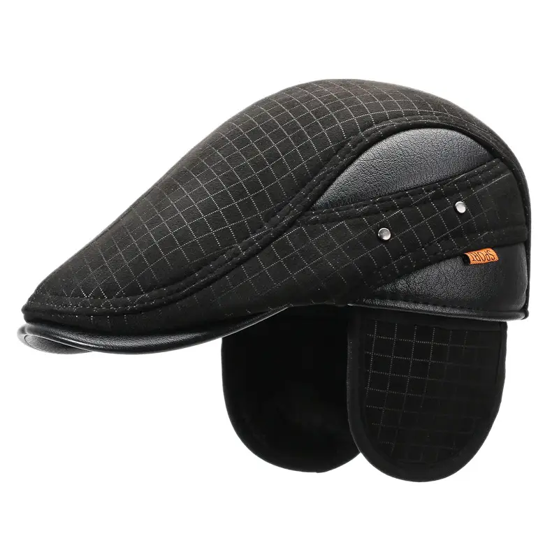 Men's Plaid Duck Cap Hat Brown Warm - Image 7