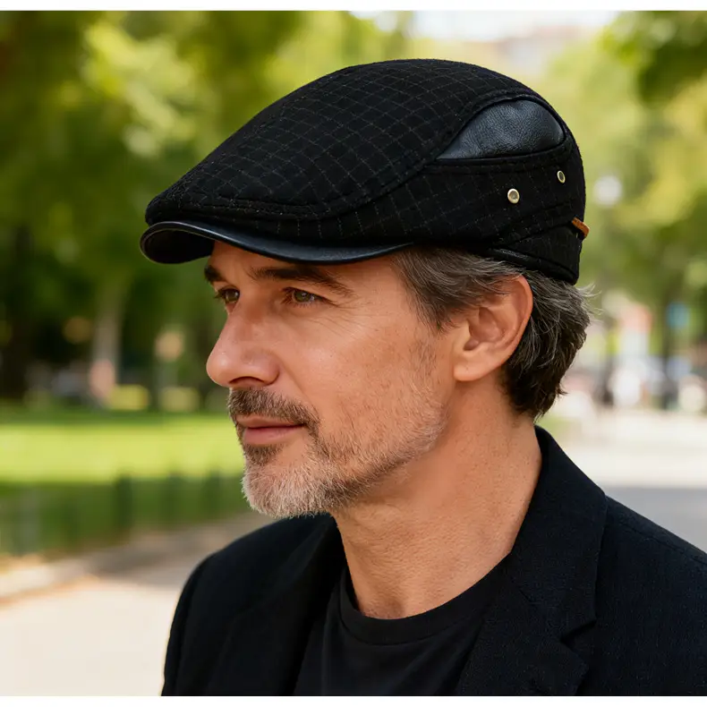 Men's Plaid Duck Cap Hat Brown Warm — feature 17