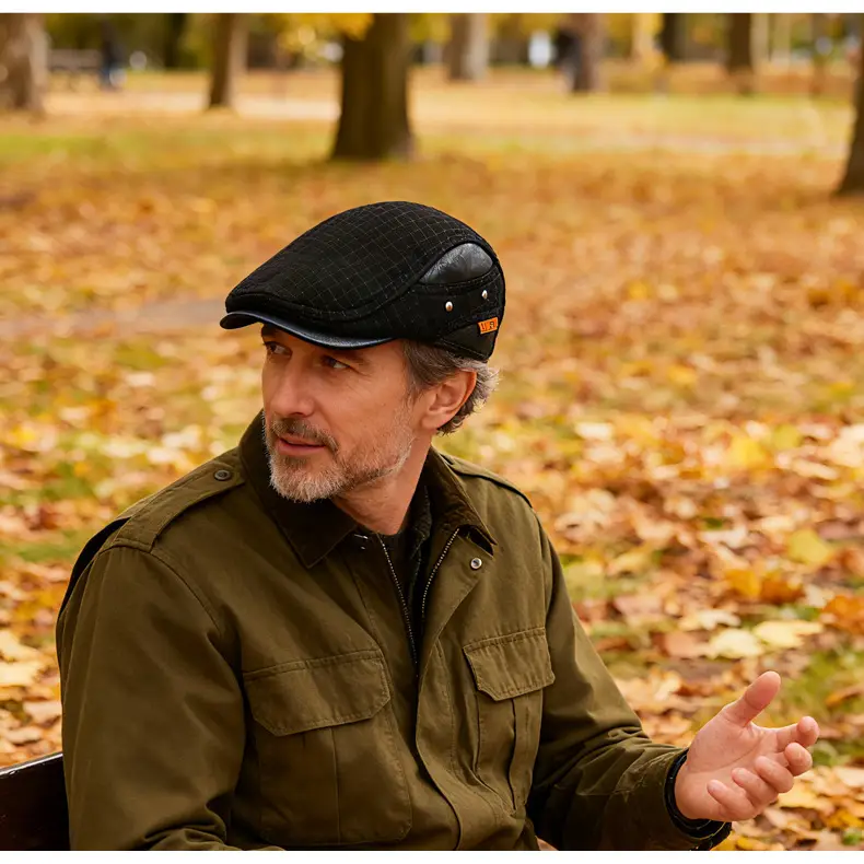 Men's Plaid Duck Cap Hat Brown Warm — feature 19