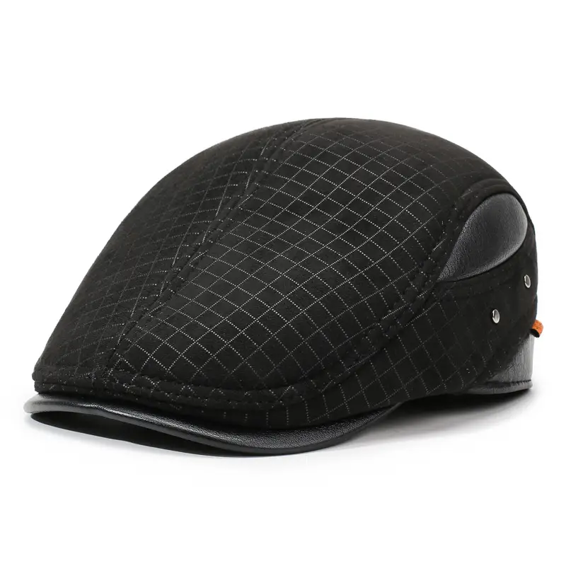 Men's Plaid Duck Cap Hat Brown Warm - Image 2