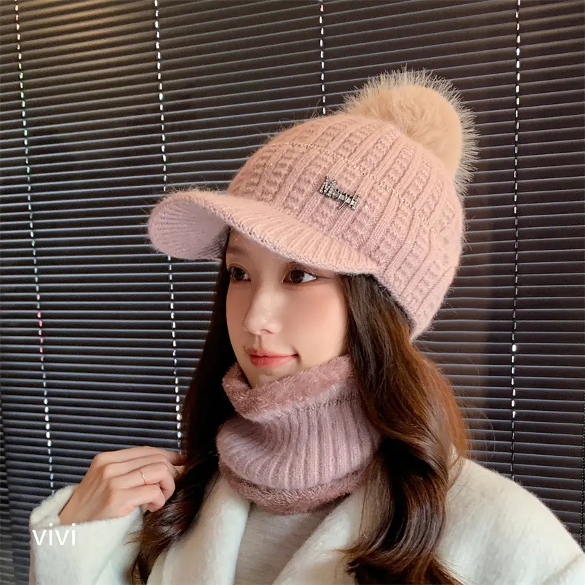 Pink Fleece Warm Ear Flap Hat with Pom Pom - Image 6