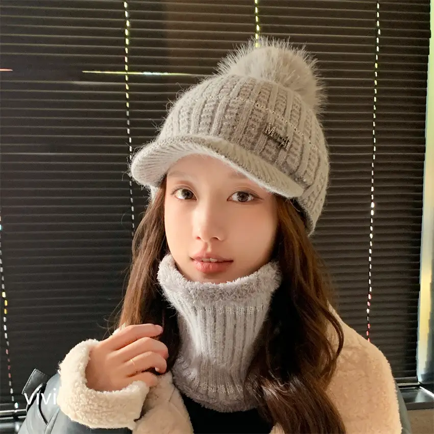Pink Fleece Warm Ear Flap Hat with Pom Pom - Image 3