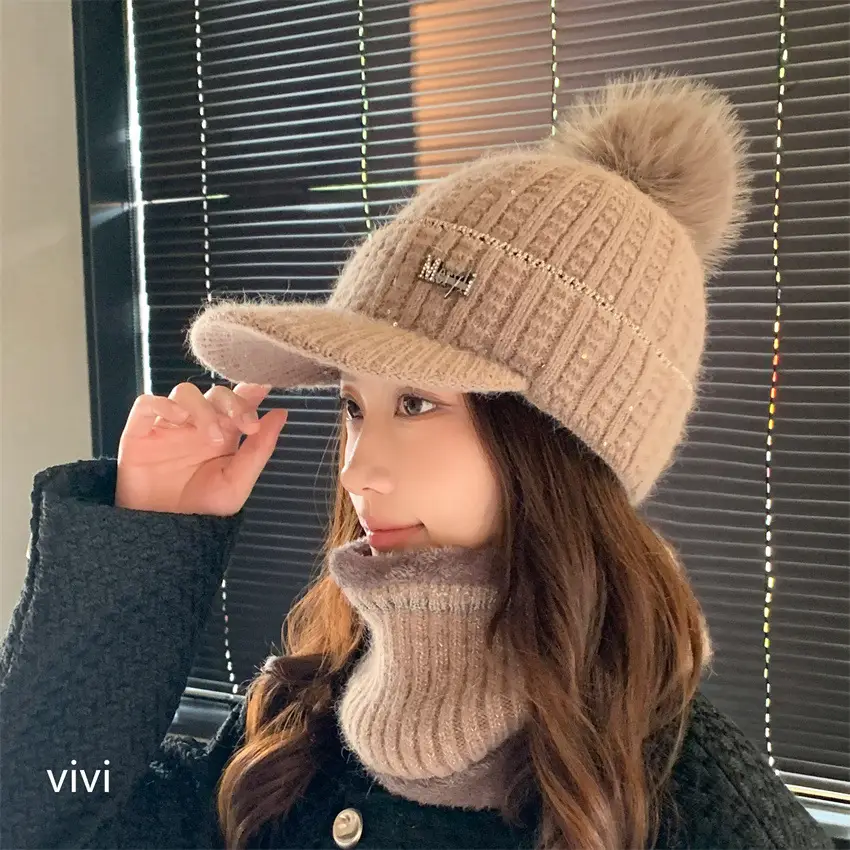 Pink Fleece Warm Ear Flap Hat with Pom Pom — feature 5