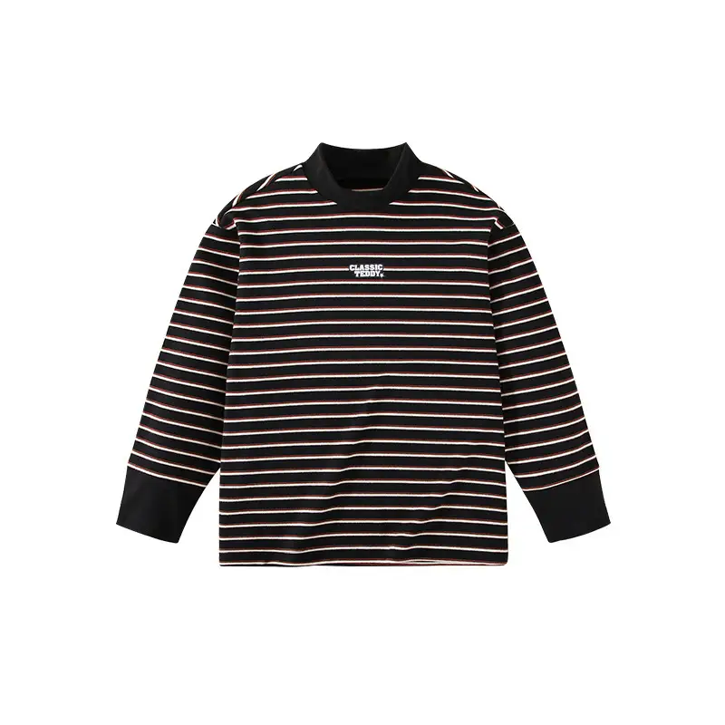 Kids Striped Teddy Boy Long Sleeve T-Shirt Warm Base Layer - Image 6