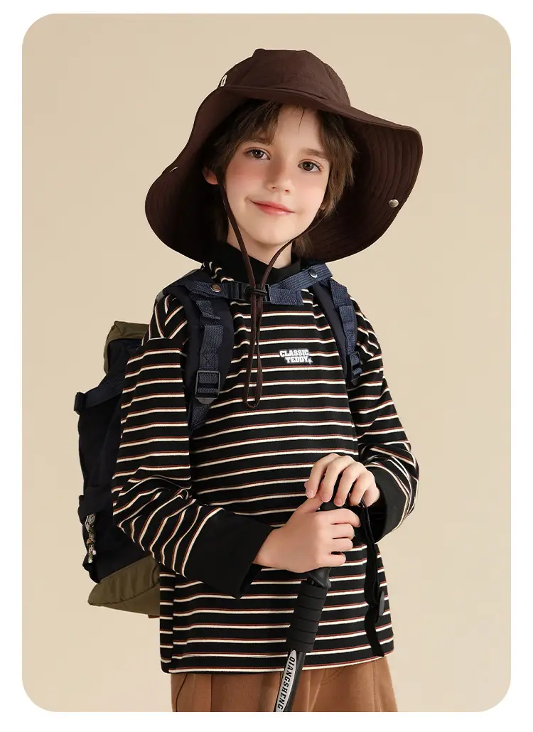 Kids Striped Teddy Boy Long Sleeve T-Shirt Warm Base Layer — feature 13