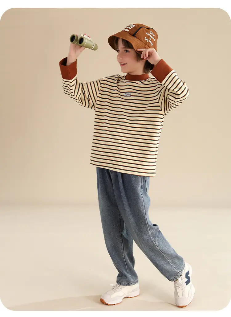 Kids Striped Teddy Boy Long Sleeve T-Shirt Warm Base Layer — feature 16