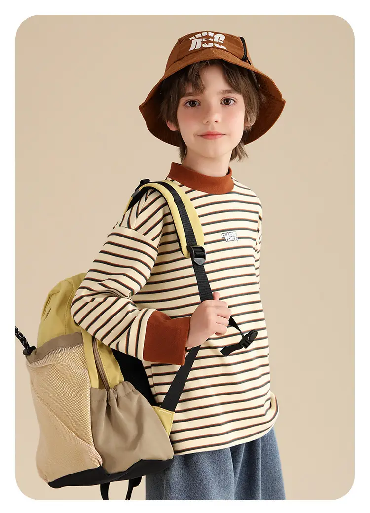 Kids Striped Teddy Boy Long Sleeve T-Shirt Warm Base Layer — feature 17