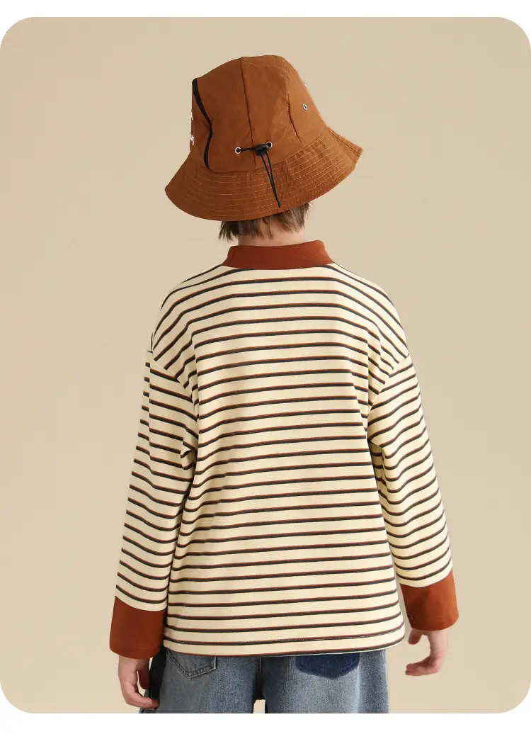 Kids Striped Teddy Boy Long Sleeve T-Shirt Warm Base Layer — feature 18
