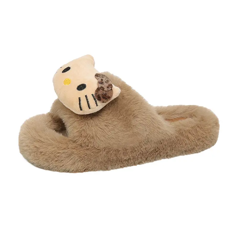 Cross-Border Furry Slippers for Women's Outer Wear 2025 New Autumn and Winter Comfortable and Versatile Non-Slip Fleece-Lined Birkenstock Cotton Slippers Wholesale