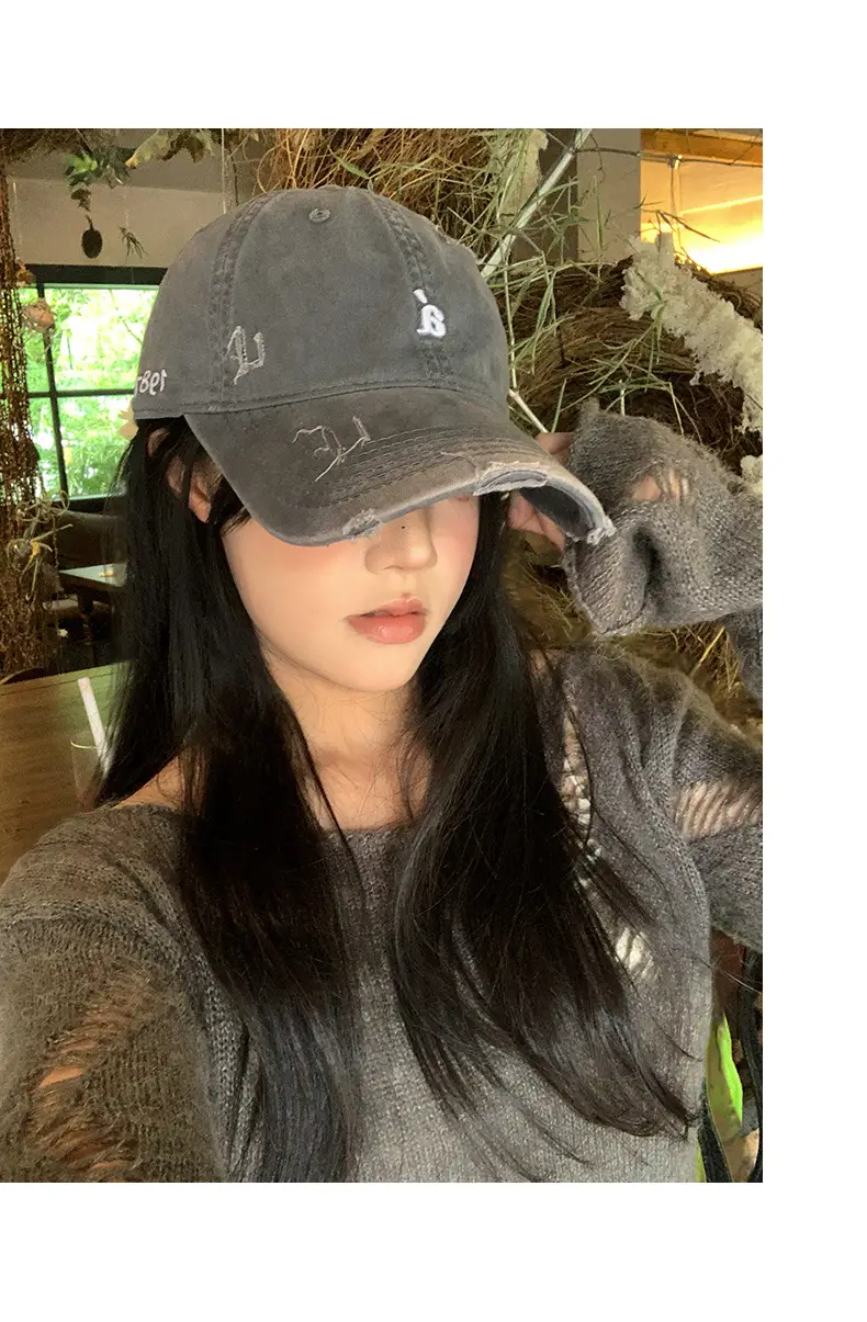 American Retro Letter Embroidery Distressed Baseball Cap for Women 2025 — feature 7