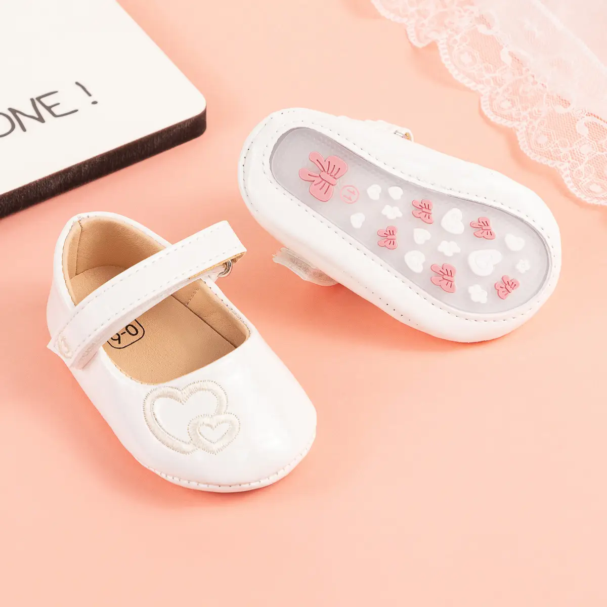 White Embroidered Baby Shoes for Toddler Non-Slip Soft Sole - Image 4
