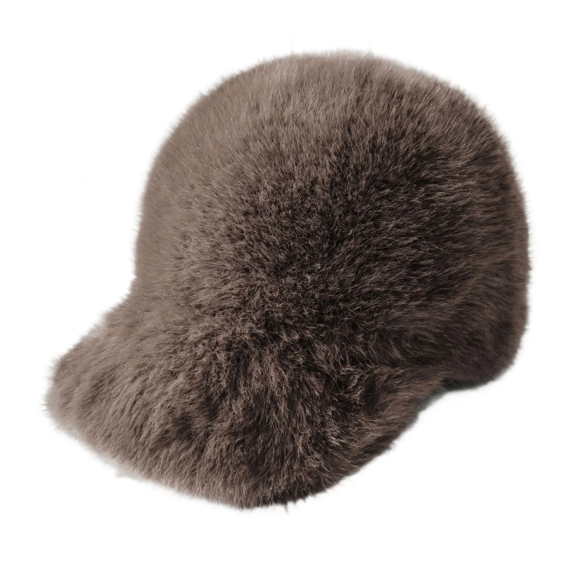 Black Faux Fur Peaked Cap Large Bristle Winter Warm