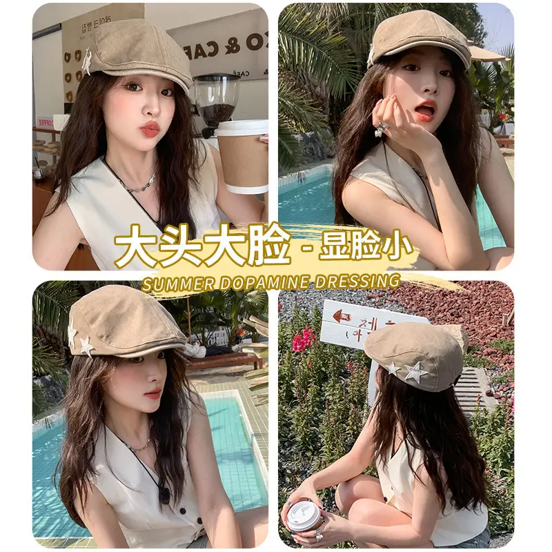 Women's Autumn Distressed Duck Cap with Star Design - Image 6
