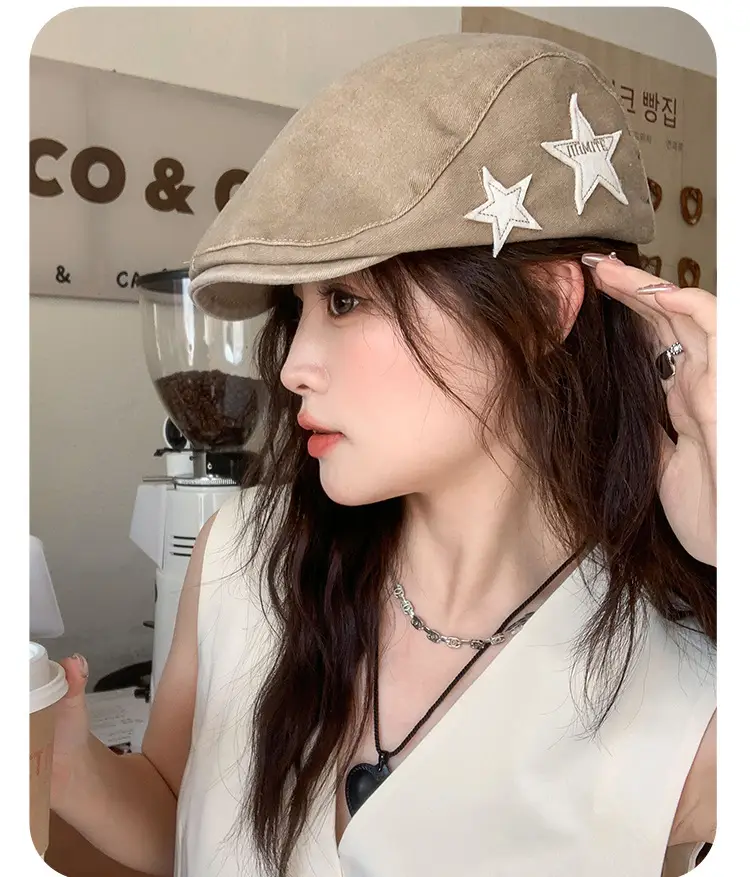 Women's Autumn Distressed Duck Cap with Star Design — feature 14